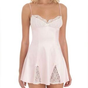 Pink Satin Lace Open Back Mini Dress